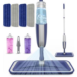Wet Dust Mops for Hardwood Floor Cleaning - MEXERRIS Microfiber Spray Mops with 4X Reusable Washable Pads 2X Bottles Wood Floor Mops with Spray Home Commercial Use for Hardwood Laminate Tiles Floors (Gray)