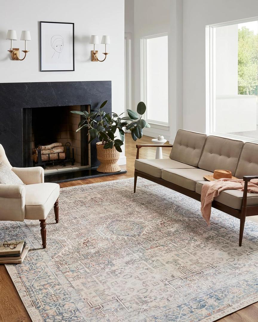 Loloi Chris Loves Julia Jules Collection JUL-07 Natural/Ocean 5'-0'' x 7'-6'', .13" Pile Height, Area Rug