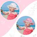 Syhood 2 Pieces Wide Brim Baby Girls Sun Hat Adjustable Sun Protection Summer Beach Hat for Toddler (0-12 Months, White and Pink)