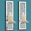 Pibeyer Crystal Crush Diamond Wall Candle Holder Set of 2, Silver Mirrored Candle Sconces, Home Wall Decoration for Living Room, Dining Room & Bedroom