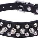 Dogs Kingdom 10"-24" Length Soft Leather Mushrooms Rivet and Spikes Studded Adjustable Buckle Pet Puppy Dog Collar for Small Medium Large Dogs Breeds Black XL