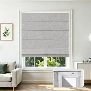 Joydeco No Drill Cordless Roman Shades, Blackout, 33" W × 72" H, White