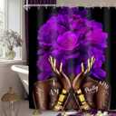 SVBright African American Shower Curtain 60Wx72L Inch Purple Black Girl Women Flower Peony Floral Modern Gold Quotes Girly Words 12 Pack Hooks Polyester Waterproof Fabric Bathroom Bathtub Panels