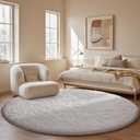 Ophanie Round Rug 4Ft White Circle Area Rug, Aesthetic Room Decor, Fluffy Fuzzy Bedroom Carpet, Plush Soft Shaggy Living Room Rugs for Kids Home Decor, Nursery