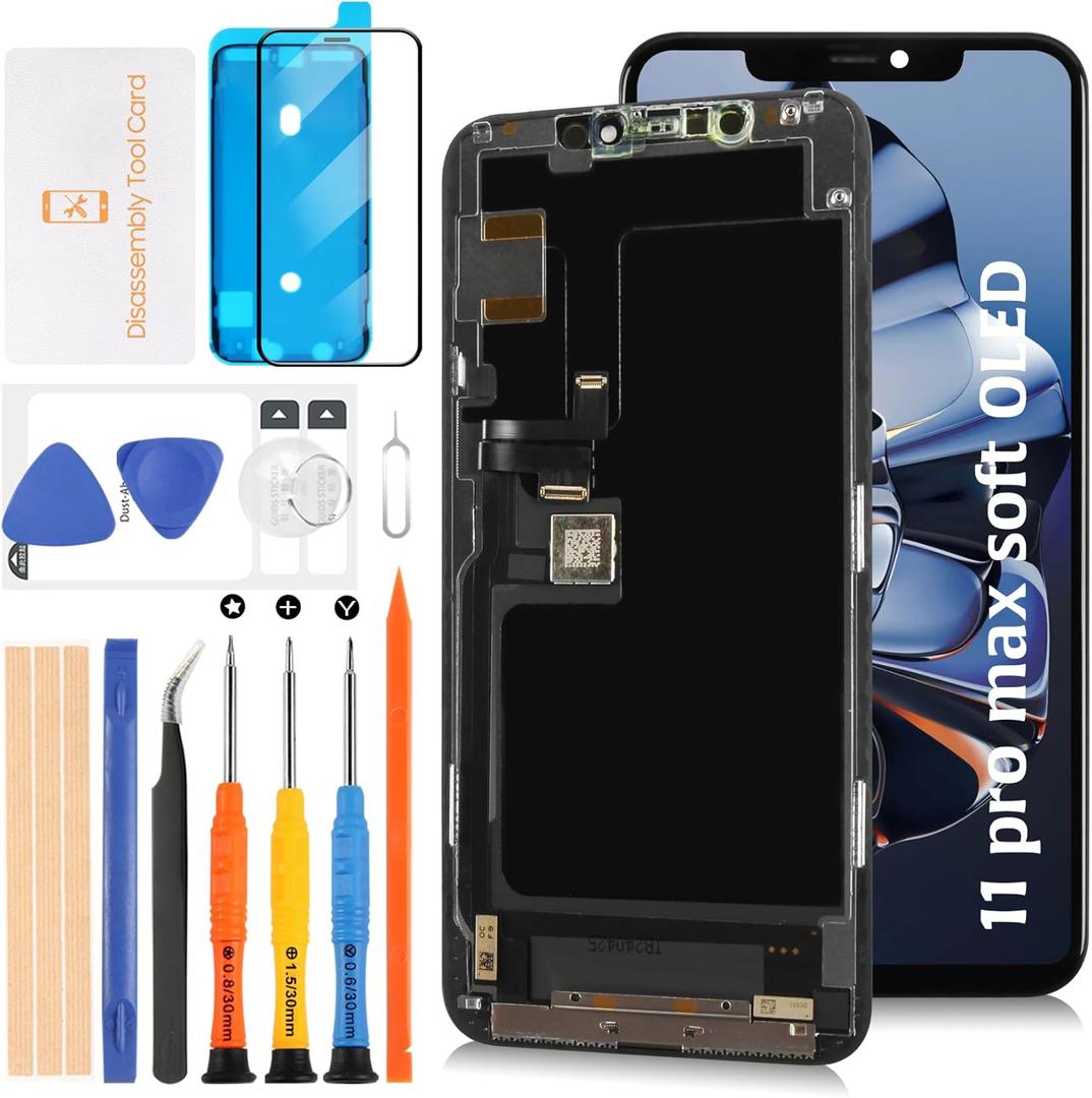 Olivechard Soft OLED 11 Pro Max LCD Screen Replacement for iPhone 11 Pro Max 6.5 inch [Soft OLED,NOT LCD] 3D Touch OLED LCD Display Touch Digitizer Screen Assembly A2218 A2161 A2220 with Repair Tools