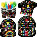 Pre K Graduation Decoration, 160 Preschool Grad Plates and Napkins Tableware Cups Set, Peace Out Pre-K Next Stop Kindergarten Grad Party Tableware Set Decor Supplies Serve 25