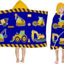 Excavator Hooded Beach Towel for Boys, Soft & Absorbent Truck Excavator Poncho Towel, 30x50 Construction Truck Bathrobe for Kids Cool Cartoon, Quick Dry Swim, Pool, and Bath Time