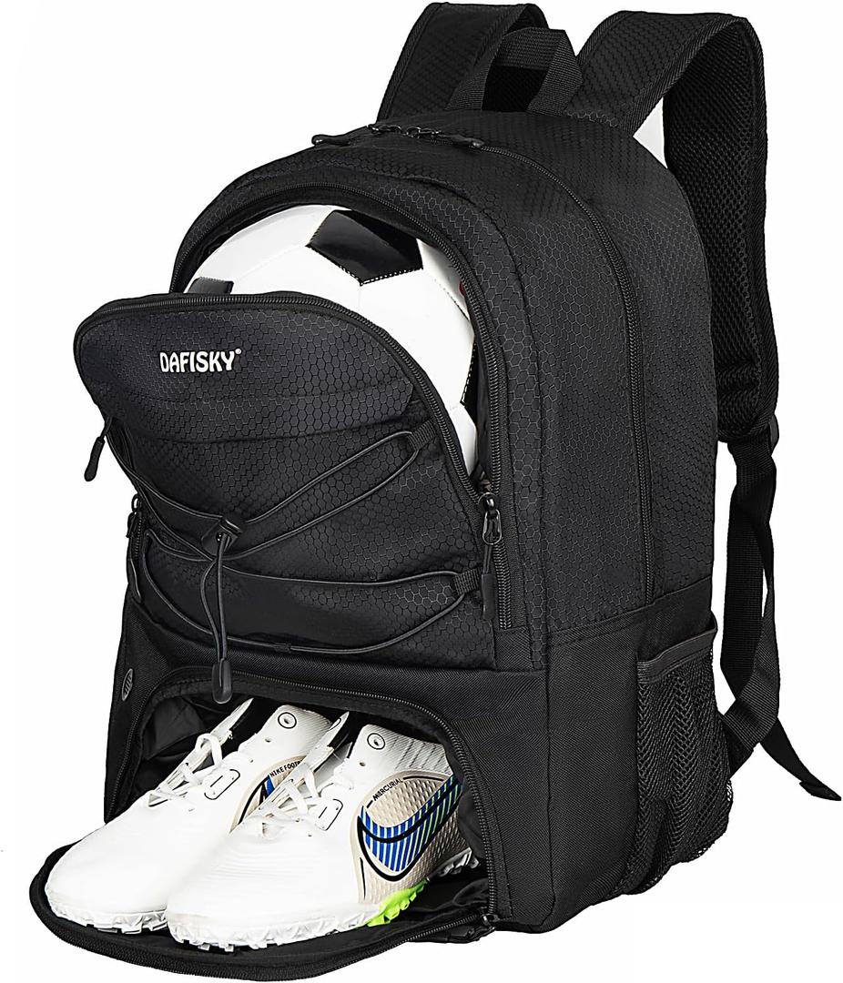 Youth Soccer Backpack - Soccer Bag with Shoes and Ball Compartment Sports Bag for Basketball Volleyball Football (Black)
