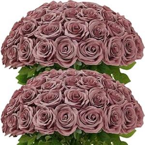 LATRORA 100 Pcs Artificial Roses Bulk Silk Dusty Rose Roses for Wedding Centerpieces Bridal Bouquet Mohter's Day Valentine's Day Floral Arrangement Event Party Home Decor