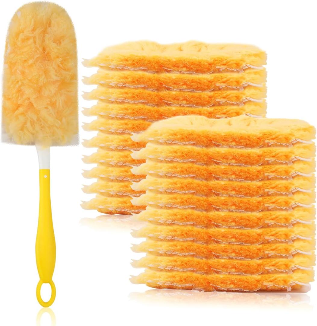 Duster Refills Bulk Compatible with Swiffer Dusters Swiffer Microfibre dust Cleaner for Cleaning Home, Office, Furniture (Yellow, 20 PCS (360)+Handle)