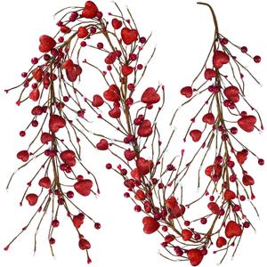 Winlyn 5.2 Ft Artificial Valentine's Day Garland Red Glitter Heart Garland with Berries for Valentine Party Holiday Wedding Festive Home Dinner Table Centerpiece Mantel Shelf Front Door Decor