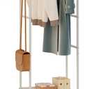 Garment Rack with Wheels,Small Metal Coat Rack With 4 Hooks,Freestanding Heavy Duty Clothing Rack with Shoe Shelves,Hanging Rod for Small Space,Bedroom,Entryway, Office, Living Room (White)