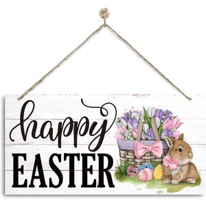 2 x Easter Wall Hanging Decor, Decorative Wall Plaque, Easter Eggs Sign, Easter Bunny Decor, Spring Decor Art, Rustic Door Hanger, Easter Home Wall Decor for Front Door Porch, Happy Easter Gift