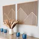 SnugLife 2 Pcs Wood Mountain Wall Art - Modern Wooden Panel Mountain Wall Decor, Decorative Forest Nature Abstract Line Minimalist Wall Art for Living Room Bedroom Farmhouse - Large 23.5x23.5 (Oak)