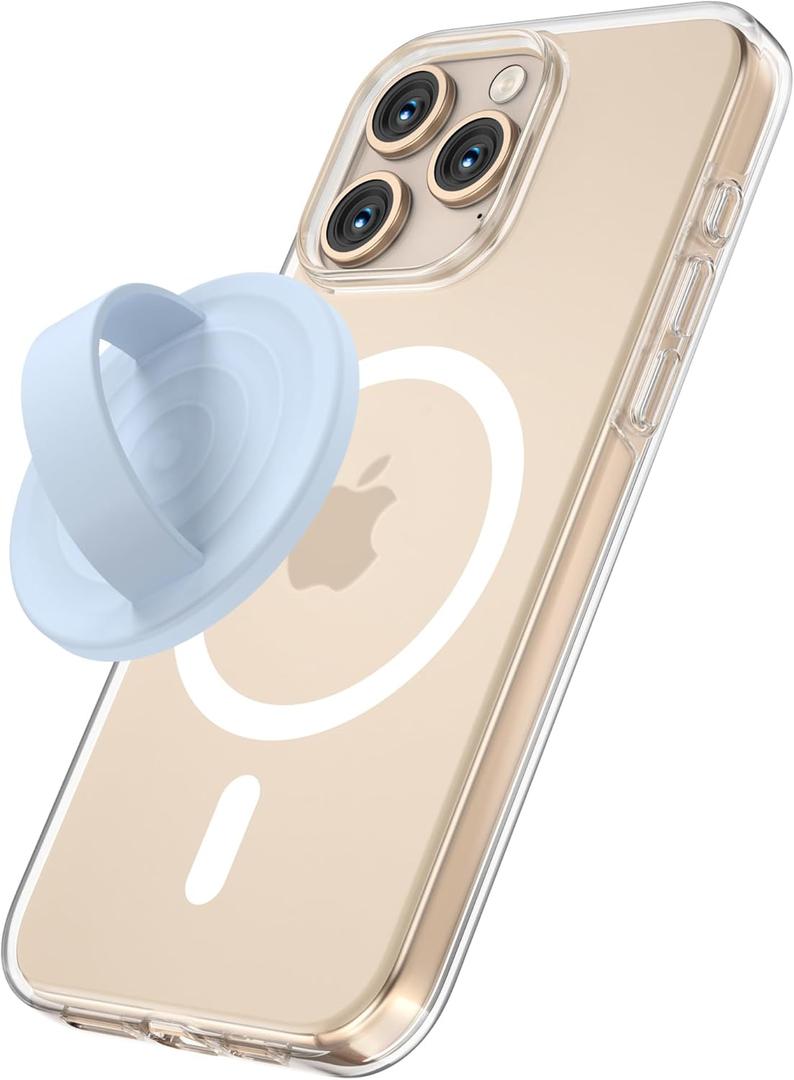 Magnetic Phone Grip Holder Compatible with MagSafe, Ultra Thin Silicone Finger Loop Ring Magnetic Grips for Back of Phone for iPhone Pro Max/Plus/16/15/14/13/12 Series, Baby Blue