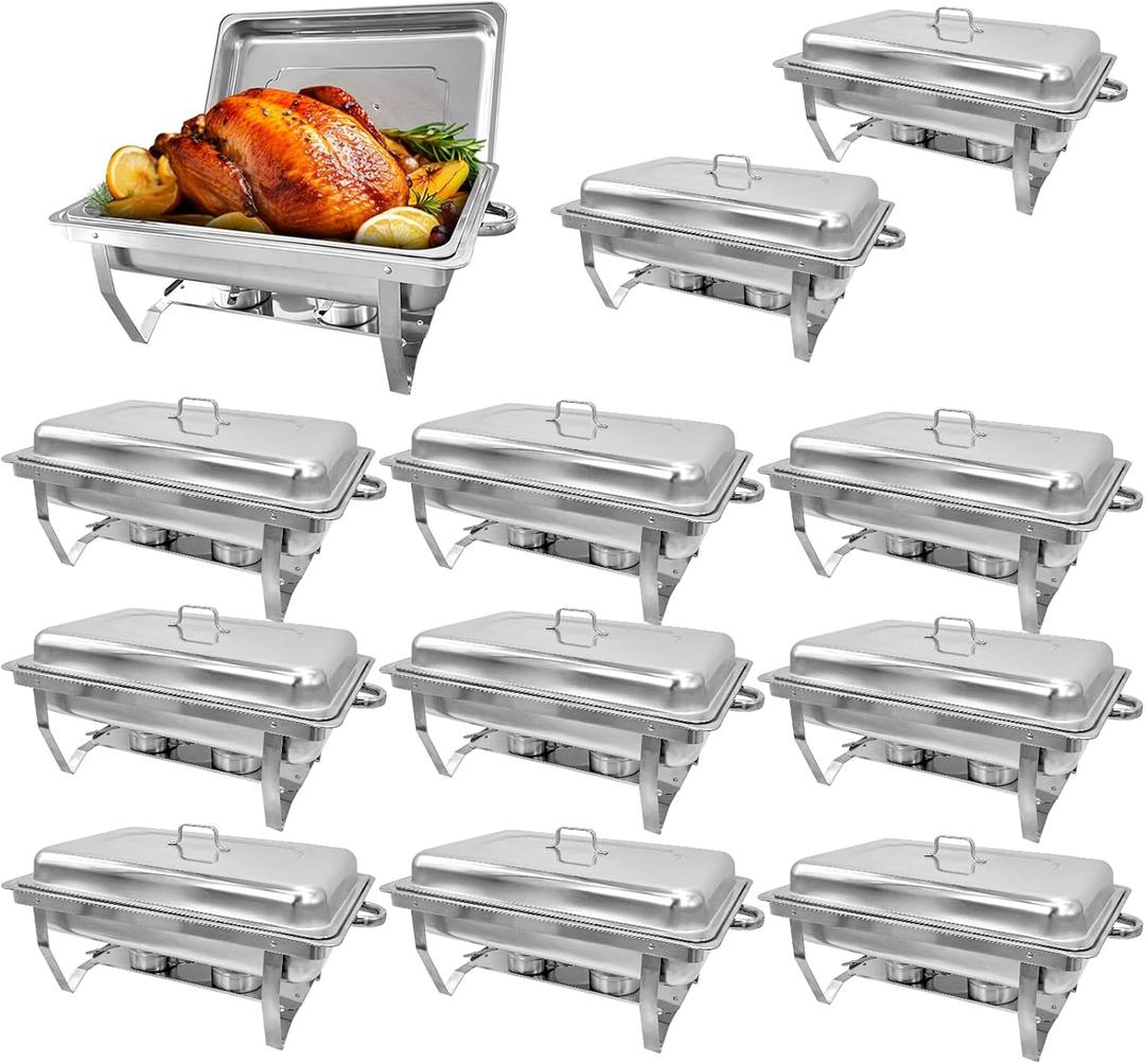 12 Pack Stainless Steel Chafing Dishes 8 Quart Full Size Chafing Dish Buffet Set Silver Rectangular Catering Chafer Warmer for Buffet Banquet Party Catering Supplies