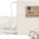 Celestial Gifts Muslin Bags 25pcs 5x7, 100% Cotton Drawstring Bags for Party Favors, Part and More - Made in USA (Natural Hem & Drawstring)