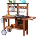 ROBUD Mud Kitchen for Kids Outdoor with Wheels, Wooden Outdoor Play Kitchen, Kids Mud Kitchen with Removable Sink & Faucet, Monteeori Toys for Children Ages 3+ Years, WG403