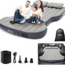 Self-Inflating Car Air Mattress for Tesla Model Y 2025 2024-2020/Model Y Juniper Outdoor Camping Air Bed with 2 Pillows Built-in Pump Air Couch Mat Flocking Air Cushion Model Y Accessories(Beige&Blue)