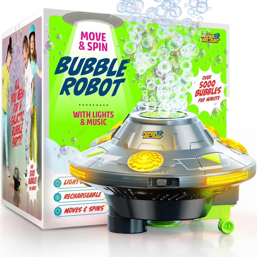 Robot Bubble Machine for Kids - Spins, Moves, Music, Lights - Bubbles Blower, Maker for Boys & Girls - Cool Outdoor Toys - Birthday Gifts for Boy Ages 3 4 5 6 7 8 Year Old Kid Gift