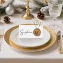 Marspark 50 Pack Wedding Place Cards with Wax Seal and Dried Flowers Table Setting Place Name Card for Wedding Name Card Holiday Birthday Dinner Parties Decorations (Antique Gold)