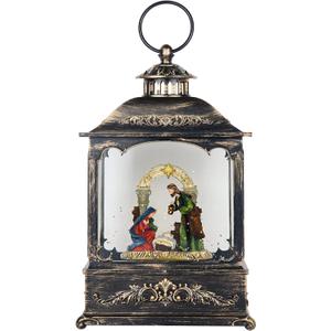 Wondise Christmas Muscal Snow Globe with Timer, USB Plug-in & Battery Operated Spinning Water Glitters Lighted Singing Snow Globe Lantern for Christmas Decorations (Nativity Mini)