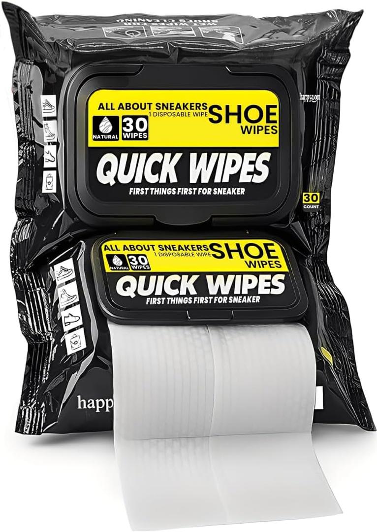 Shoe wipes Pack of 2 Total 60 Pcs Sneakers Cleaning Quick Wipes Removing Dirt and Stains with Disposable Shoe Wipe
