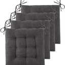 4 Pack Chair Cushions for Dining Kitchen Chairs  Seat Cushion Pads Warm Thick Tufted Textured Comfort Chair Cushions for Office with Ties( Dark Grey)