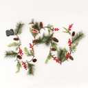 Aesto 6FT Christmas Garland with Timer, Lighted Xmas Garland Battery Operated for Outdoor/Indoor, 20 LED Red Berries