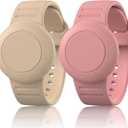 2 x 2 Pack AirTag Bracelet for Kids, Soft Silicone AirTag Wristband for Apple Air Tag, Adjustable Anti Lost Wristband for Toddler Baby, Boys, and Girls, Elders (Milk Tea/Smoke Violet)