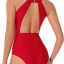 RXRXCOCO Women's Tummy Control One Piece Swimsuit Ruched High Neck Full Coverage 2026 Bathing Suit Swimwear (Red, L)