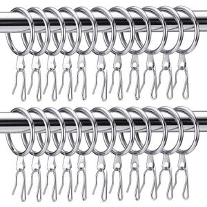 Hotop 60 Pieces 1.26 Inch Metal Drapery Curtain Rings Curtain Hanging Rings and 60 Pieces Metal Drapery Pin Hooks for Drapes Window Door Shower (Silver)
