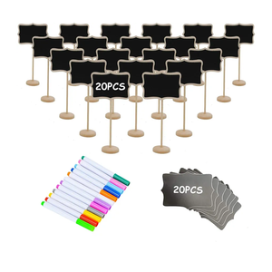 20PCS Wood Mini Chalkboard Sign and Replacement Stickers, Food Labels for Party Buffet,Blackboard for Message Board Signs,Weddings Place Cards, Birthday Party