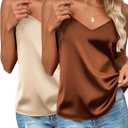 Zeagoo Women's Silk Satin Tank Tops 2026 V Neck Adjustable Spaghetti Strap Sleeveless Camisole Summer Basic Blouse (Brown, L)