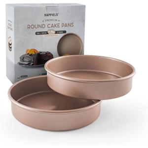HAPPIELS Non Toxic Nonstick 9 inch Round Cake Pans Set of 2 | Quality Non Stick 9 inches Layer Circle Cake Pan 2 inches Deep | Best 9in Baking Pan PFOA, BPA free Nontoxic | 9inch 9inches Cake Pans Set
