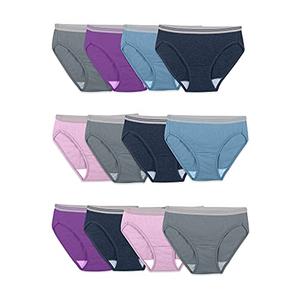 Fruit of the Loom Womens Eversoft Cotton Underwear Multipacks, Tag Free & Breathable - Bikini - Assorted Color Heathers, 9, Size 8