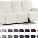 KinCam Recliner Covers, Stretch Reclining Chair Covers, Recliner Sofa Slipcovers Stripe Jacquard Recliner Couch Covers Furniture Protector Covers for Pet Kid (3 Seater, Cream)