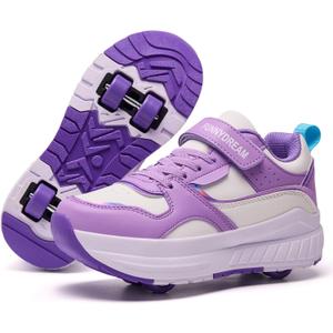 Roller Skate Shoes for Girls Boys Kids Sneakers Detachable 4-Wheels Short-Distance Glider for Beginners Great Gift for Kid, US: 1