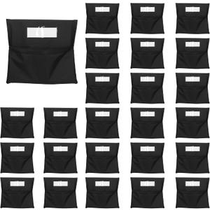 24 PCS Chair Pockets for Classroom, 22 x 20 Inch Extra Large Seat Sacks with Name Tags, Heavy-Duty Oxford Fabric Chair Organizers for School, Home, Office Black