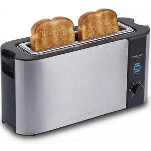 Elite Gourmet ECT3200 2-Slice, 1 Long Slot, Slim Toaster, Reheat, 6 Toast Settings, Defrost, Cancel Functions, Built-in Warming Rack, Extra Wide Slots for Bagels Waffles, Stainless Steel & Black