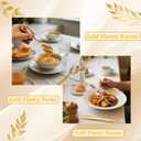 DaYammi 150Pcs Gold Disposable Silverware,Thanksgiving Plastic Cutlery Set - 50 Forks, 50 Knives, 50 Spoons - Gold Disposable Utensils Set Heavy Duty Plastic Flatware for Thanksgiving Party, Wedding