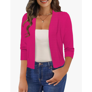 Women's 3/4 Sleeve Cropped Cardigan Sweaters Open Front Bolero Short Shrugs S