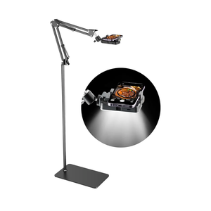 Floor Overhead Phone Tripod with Rechargeable Light for Cooking Videos, Move Around Phone Stand with Ring Light Content Creator Video Recording Selfie Photography TikTok Youtube Compatible with iPhone