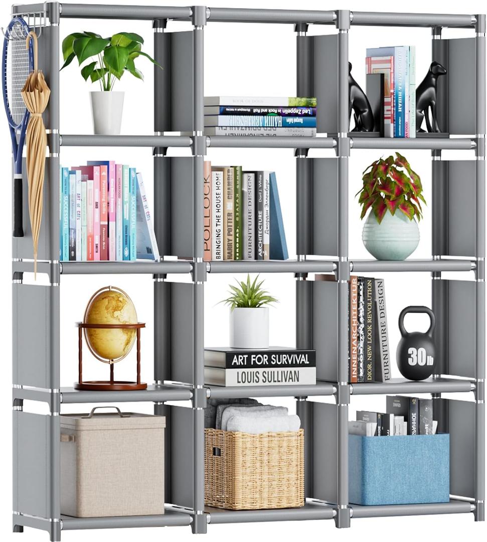 Mavivegue Book Shelf, 12 Cube Storage Organizer, DIY Bookcase, Metal Cube Bookshelf, Cubbies Closet Storage Organizer Shelves for Bedroom, Living Room, Home, Office