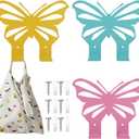 LEIFIDE 3 Pcs Butterfly Decorative Wall Hooks Pastel Butterfly Room Decor Metal Double Prong Hanger Wall Mount for Coat Key Backpack Hat Jewelry Living Room Nursery Bathroom Home Decor