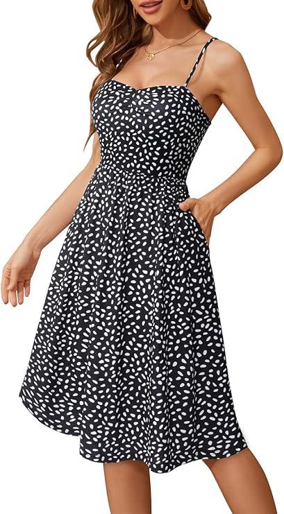 Sureple Summer Dresses for Women 2025 Casual Sweetheart-Neck Empire Waist Swing Aline Spaghetti Strap Dress with Pockets Size M