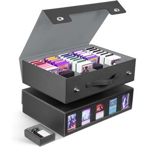 ZLCA Trading Card Storage Box 5-Row with Handle, MTG Storage Box Holds 3900+ Cards with Commander Display, Top Loaders Organizer Case for TCG PTCG Sport Card(Black)
