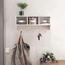 Wall Mounted Shelf with Coat Hooks and Baskets, Solid Wood Entryway Organizer Wall Shelf with Hooks - Hang Coats, Keys or Coffee Mugs, Rustic Brown 24" Wide