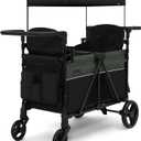 Jeep Aries Stroller Wagon by Delta Children Premium Wagon for 2 Kids with Convertible Seats, Adjustable Push/Pull Handles, Removable Canopy & Flat Fold - Greenguard Gold Certified, Black/Green