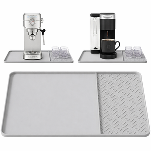 Silicone Coffee Mat with Raised Edges 19" x 12" Waterproof Countertop Mat, Coffee Maker Pad, Espresso Machine Mat, Heat Resistant Dish Drying Mat (Light Grey)